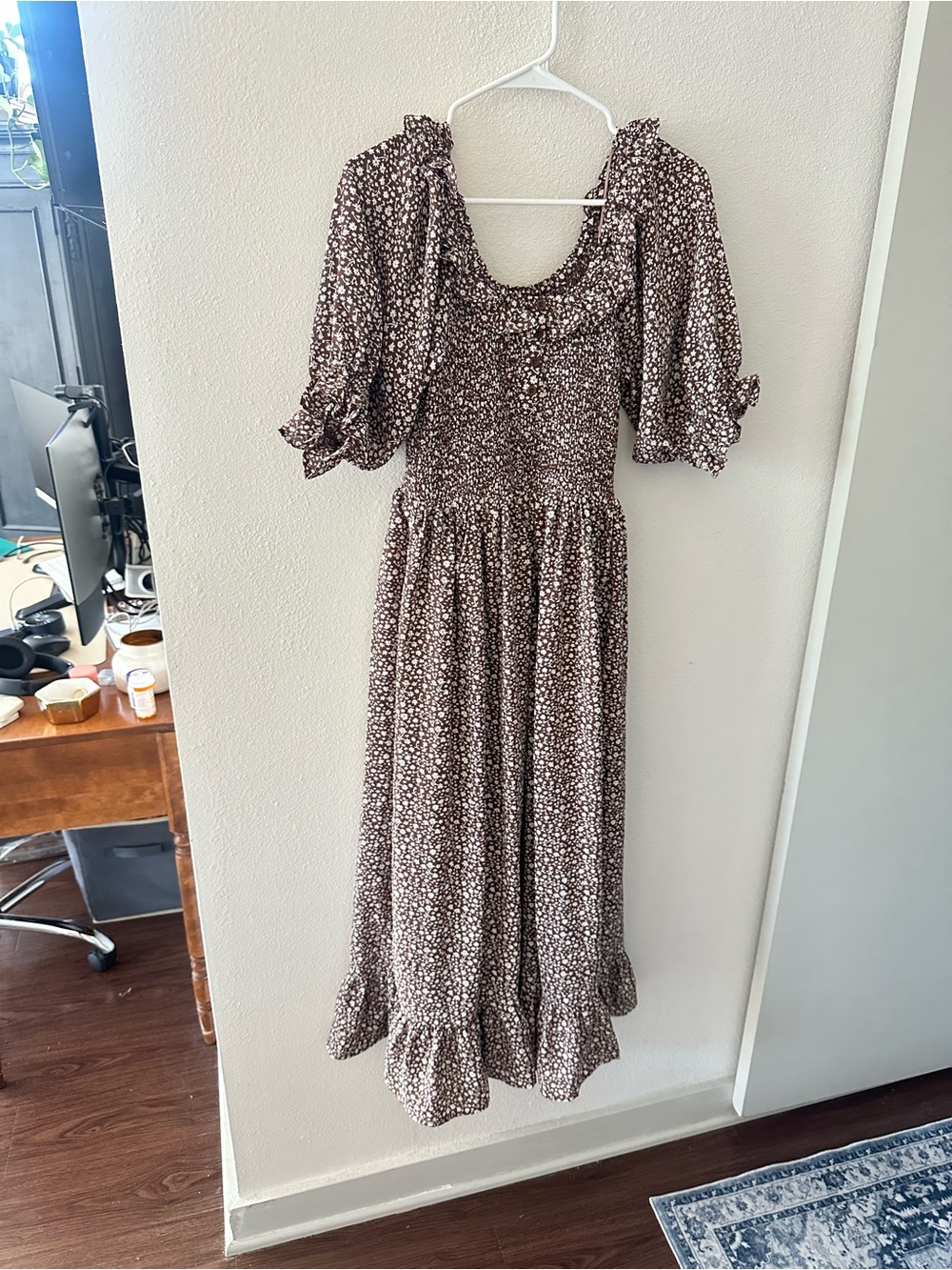 Tallabee Brown Floral Smocked Midi Dress - Picture 6 of 6